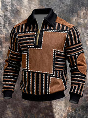 Men's Vintage Patchwork Zip Lapel Sweatshirt