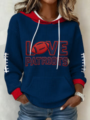 Women's Patriots Football Gameday Print Football Fans Gift Casual Waffle Hoodie