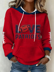 Women's Patriots Football Gameday Print Football Fans Gift Casual Waffle Hoodie