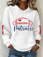 Women's Patriots Football Gameday Print Football Fans Gift Casual Waffle Hoodie