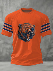 Men's Bear Print Football Fans Gameday Casual Tee