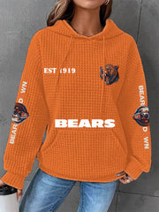 Women's Bears Print Football Fans Gameday Casual Waffle Hoodie