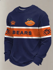 Men's Bears Print Football Fans Gameday Casual Waffle Long Sleeve T-Shirt
