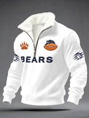 Men's Bears Print Football Fans Gameday Casual Plush Pullover