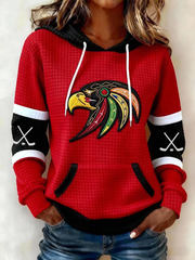 Women's Vintage Hockey Print Large-sized Hooded Sweatshirt