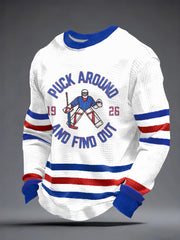 Men's New York Ice Hockey Print Waffle Long Sleeve Sweatshirt