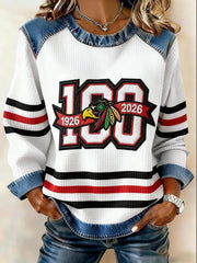 Women's Hockey Denim Patchwork Sweatshirt