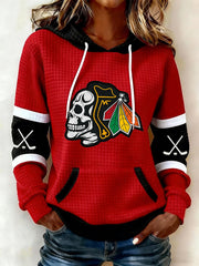 Women's Ice Hockey Print Large-sized Hooded Sweatshirt