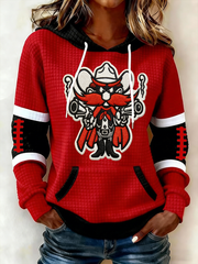 Women's Retro Football Print Large-sized Hooded Sweatshirt