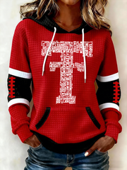 Women's Retro Football Print Large-sized Hooded Sweatshirt