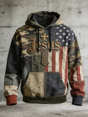 Men's Jesus Flag Camouflage Oversized Drop-Shoulder Hoodie With Pockets