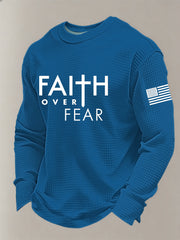 Men's Christian Faith Over Fear Cross Printed Waffle Sweatshirt