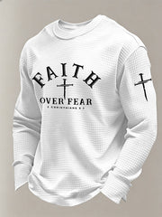 Men's Christian Faith Over Fear Cross Printed Waffle Sweatshirt