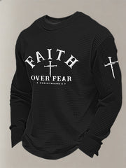 Men's Christian Faith Over Fear Cross Printed Waffle Sweatshirt