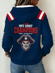 Women's 2025 AFC East Champions Gift For Football Fans Casual Waffle Hoodie