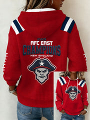 Women's 2025 AFC East Champions Gift For Football Fans Casual Waffle Hoodie
