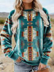 Women's Vintage Western Aztec Art Flannel Sweatshirt