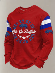 Men's Hey Ey Ey Ey Buffalo Football Fans Gameday Casual Waffle Long Sleeve T-Shirt