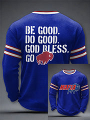Men's Be Good Do Good God Bless Go Bills Football Fans Gameday Casual Waffle Long Sleeve T-Shirt