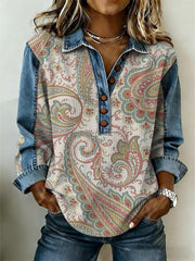 Women's Western Pattern Patchwork Art Sweatshirt
