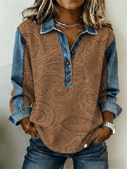 Women's Western Pattern Patchwork Art Sweatshirt