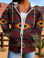 Women's Vintage Aztec Print Casual Zip-Up Hoodie