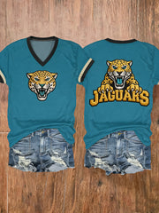 Women's Jaguars Print Football Fans Gameday Casual V-Neck Tee