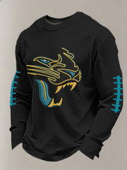 Men's Jaguars Print Football Fans Gameday Casual Waffle Long Sleeve T-Shirt