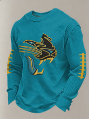 Men's Jaguars Print Football Fans Gameday Casual Waffle Long Sleeve T-Shirt