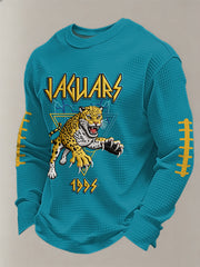 Men's Retro Rock Jaguars Print Football Fans Gameday Casual Waffle Long Sleeve T-Shirt