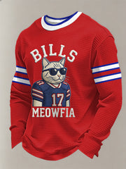 Men's Funny Bills Meowfia Football Fans Gameday Casual Waffle Long Sleeve T-Shirt