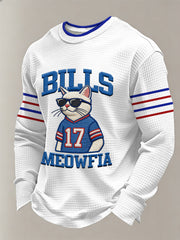 Men's Funny Bills Meowfia Football Fans Gameday Casual Waffle Long Sleeve T-Shirt