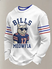 Men's Funny Bills Meowfia Football Fans Gameday Casual Waffle Long Sleeve T-Shirt