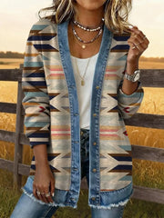 Women's Aztec Pattern Casual Button Cardigan Jacket