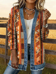 Women's Aztec Pattern Casual Button Cardigan Jacket