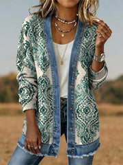 Women's Aztec Pattern Casual Button Cardigan Jacket