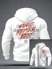 Men's Good Better Best Print Football Fans Gameday Casual Zipper Hoodie