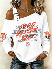 Women's Good Better Best Print Football Fans Gameday Casual Off-Shoulder Top