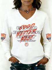 Women's Good Better Best Print Football Fans Gameday Casual Long-Sleeve V-Neck T-Shirt