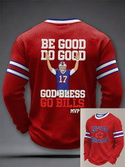 Men's Be Good Do Good God Bless Go Bills Football Fans Gameday Casual Waffle Long Sleeve T-Shirt