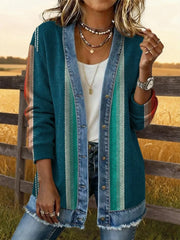 Women's Aztec Pattern Casual Button Cardigan Jacket