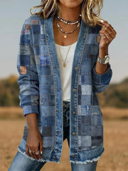 Women's Aztec Pattern Casual Button Cardigan Jacket