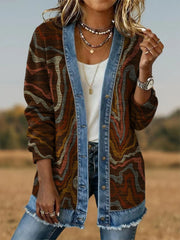 Women's Aztec Pattern Casual Button Cardigan Jacket