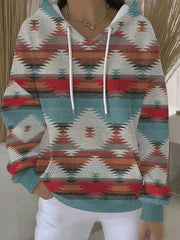 Women's Vintage Western Ethnic Aztec Pattern Casual Hoodie