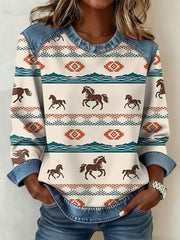 Women's Western Pattern Patchwork Art Sweatshirt