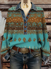 Women's Vintage Western Ethnic Aztec Art Patchwork Sweatshirt