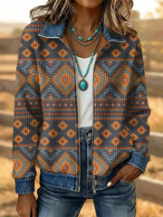 Women's Vintage Western Flower Art Patchwork Denim Jacket