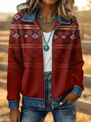 Women's Vintage Western Flower Art Patchwork Denim Jacket