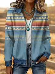 Women's Vintage Western Flower Art Patchwork Denim Jacket