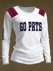 Women's Go Pats Print Gift For Football Fans Casual Long Sleeve Shirt